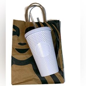 NWT Starbucks studded pearly white bling, grande (16 oz) cup with unicorn straw.